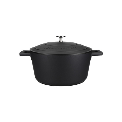 MasterClass 4L Large Cast Aluminium Casserole Dish with Lid, Black, 24cm