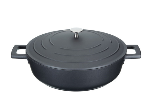 MasterClass 4L Shallow Cast Aluminium Casserole Dish with Lid, Black, 28cm