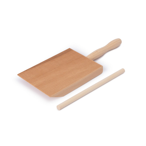 KitchenCraft World of Flavours Gnocchi Ridger Set, Traditional Beechwood Ridged Paddle and Dowel