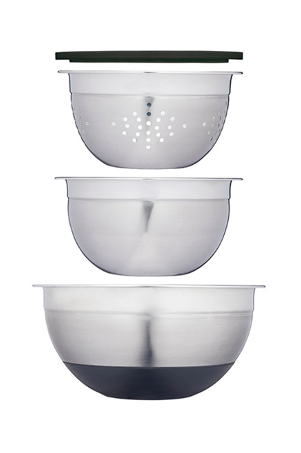 MasterClass Smart Space Stainless Steel 3-Piece Bowl Set with Colander