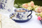 London Pottery Blue Rose Teacup and Saucer, Ceramic, Almond Ivory / Blue