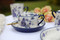 London Pottery Blue Rose Teacup and Saucer, Ceramic, Almond Ivory / Blue