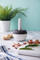 Chef’n Mortar and Pestle Spiceball Set with Lid, Splashproof White Ceramic Spice Grinder Bowl & Grey Silicone Lid