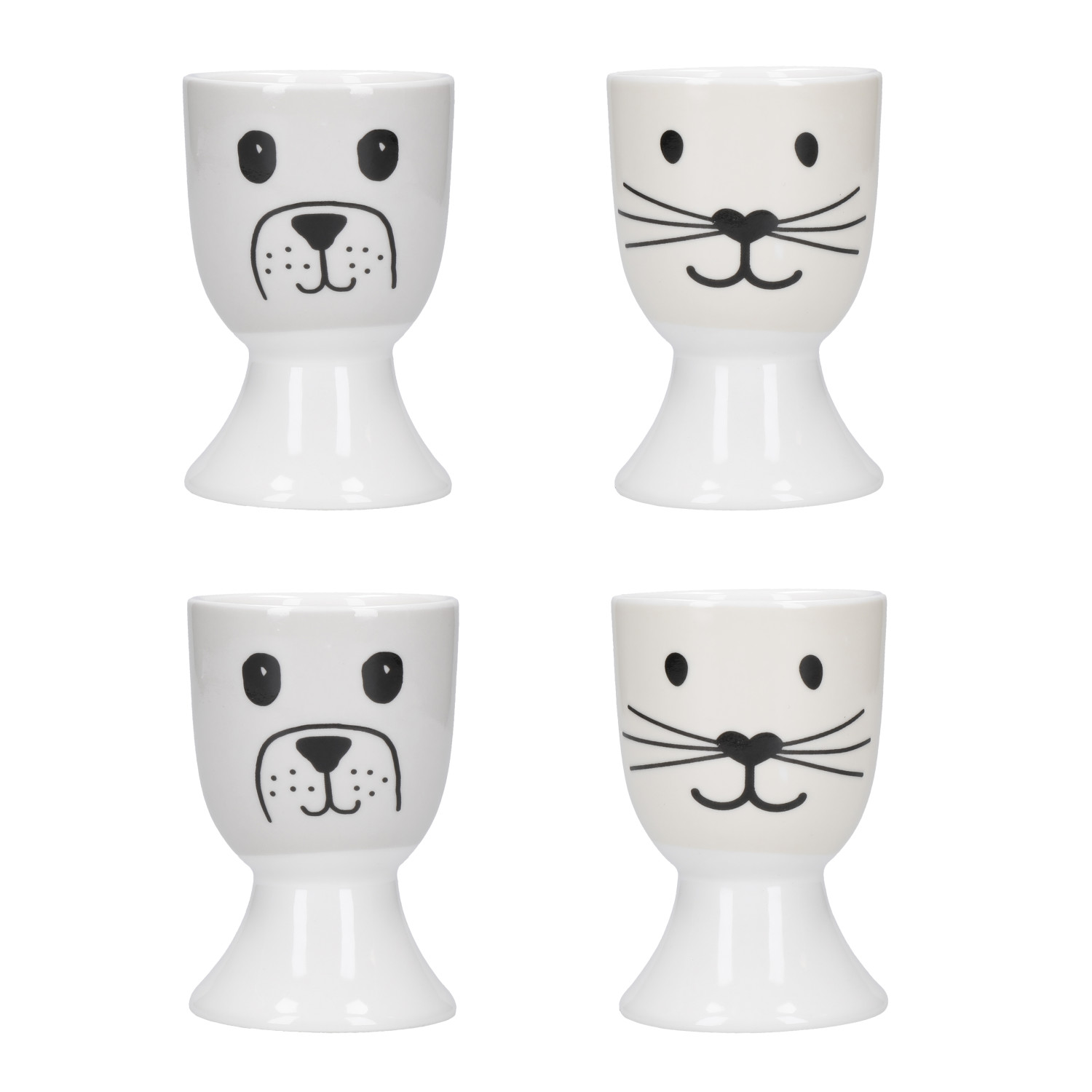 KitchenCraft Cat and Dog Egg Cups, Set of 4 KitchenCraft Cat and Dog Egg Cups, Set of 4