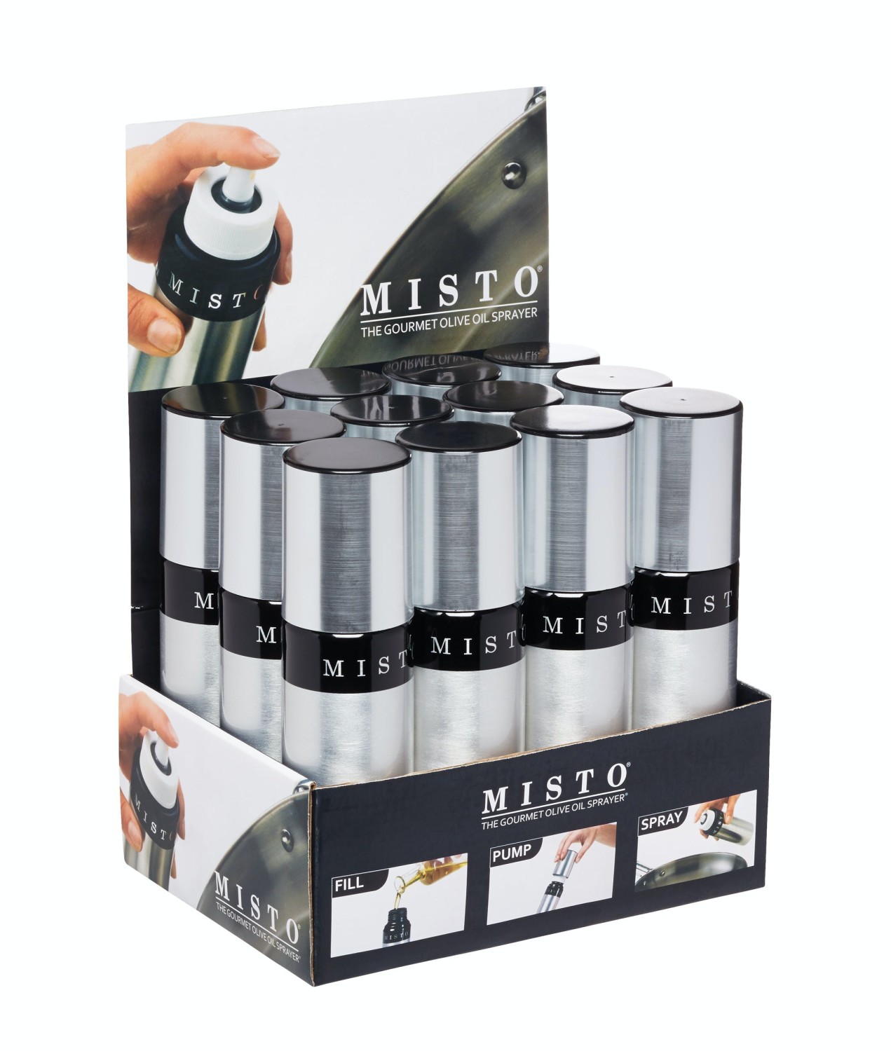 Misto Display of 12 Gourmet Olive Oil Sprayers