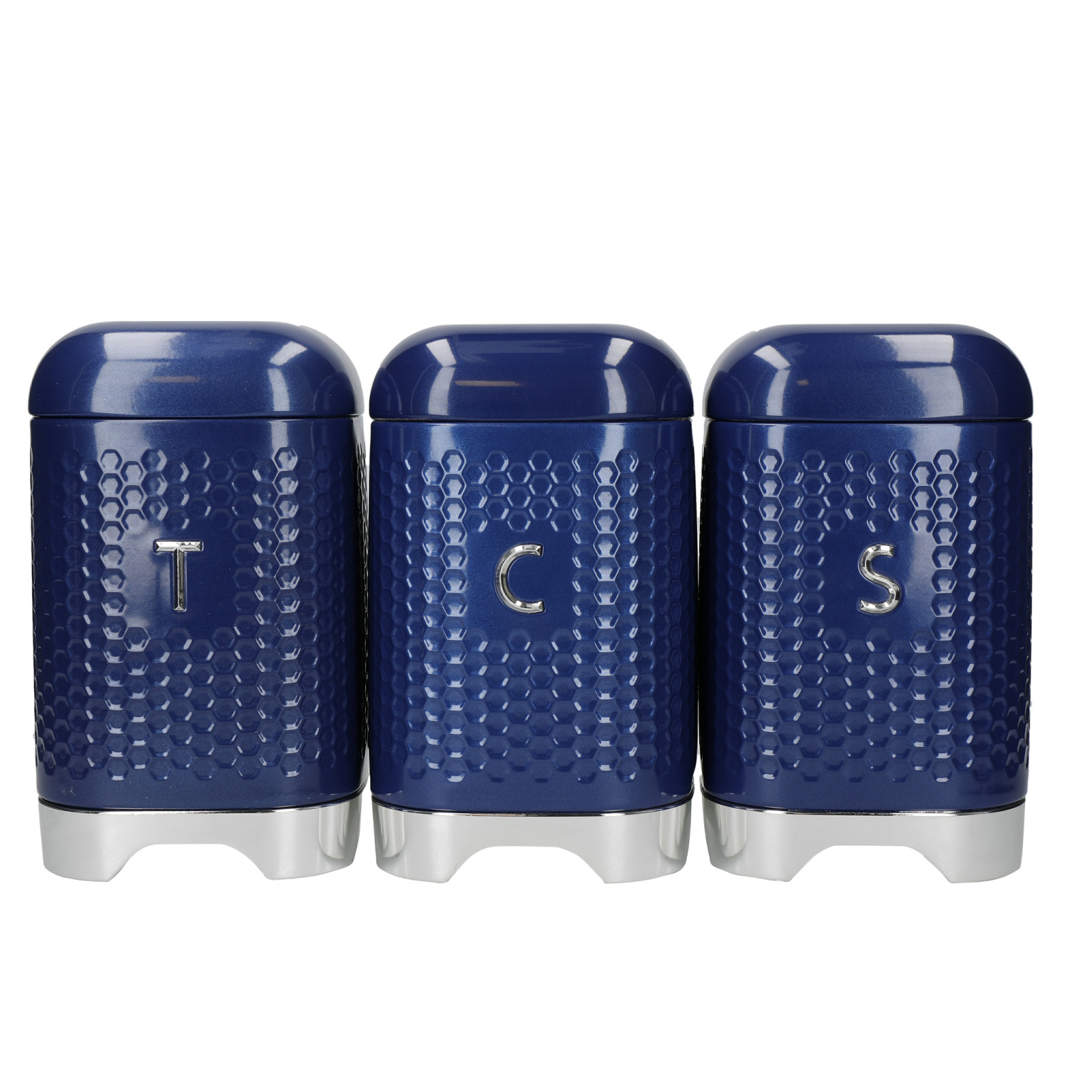 KitchenCraft Lovello Textured Tea, Coffee and Sugar Canisters in Gift Box, Steel - Midnight Navy KitchenCraft Lovello Textured Tea, Coffee and Sugar Canisters in Gift Box, Steel - Midnight Navy