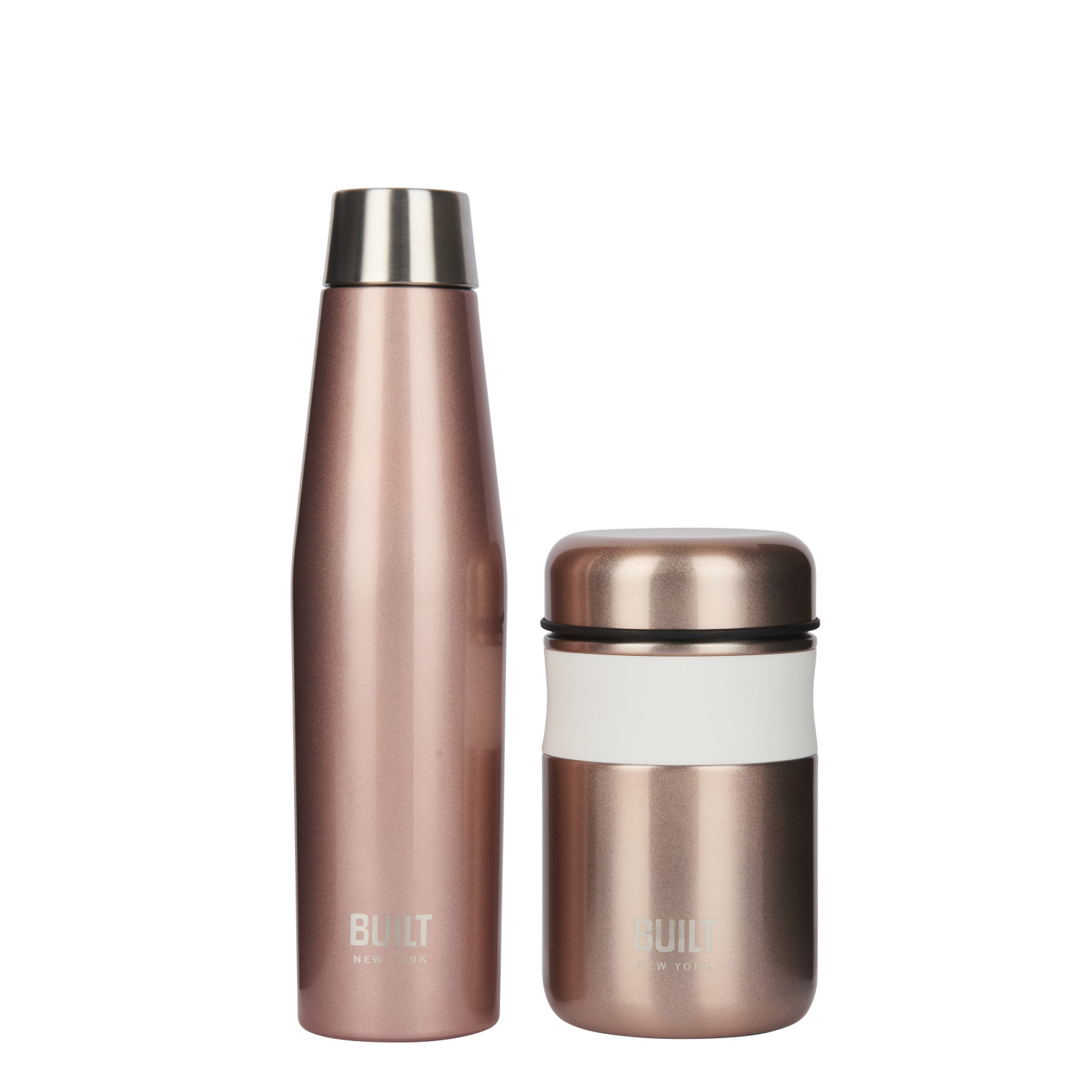 BUILT Apex Insulated Water Bottle and Insulated Food Flask Set, Rose Gold