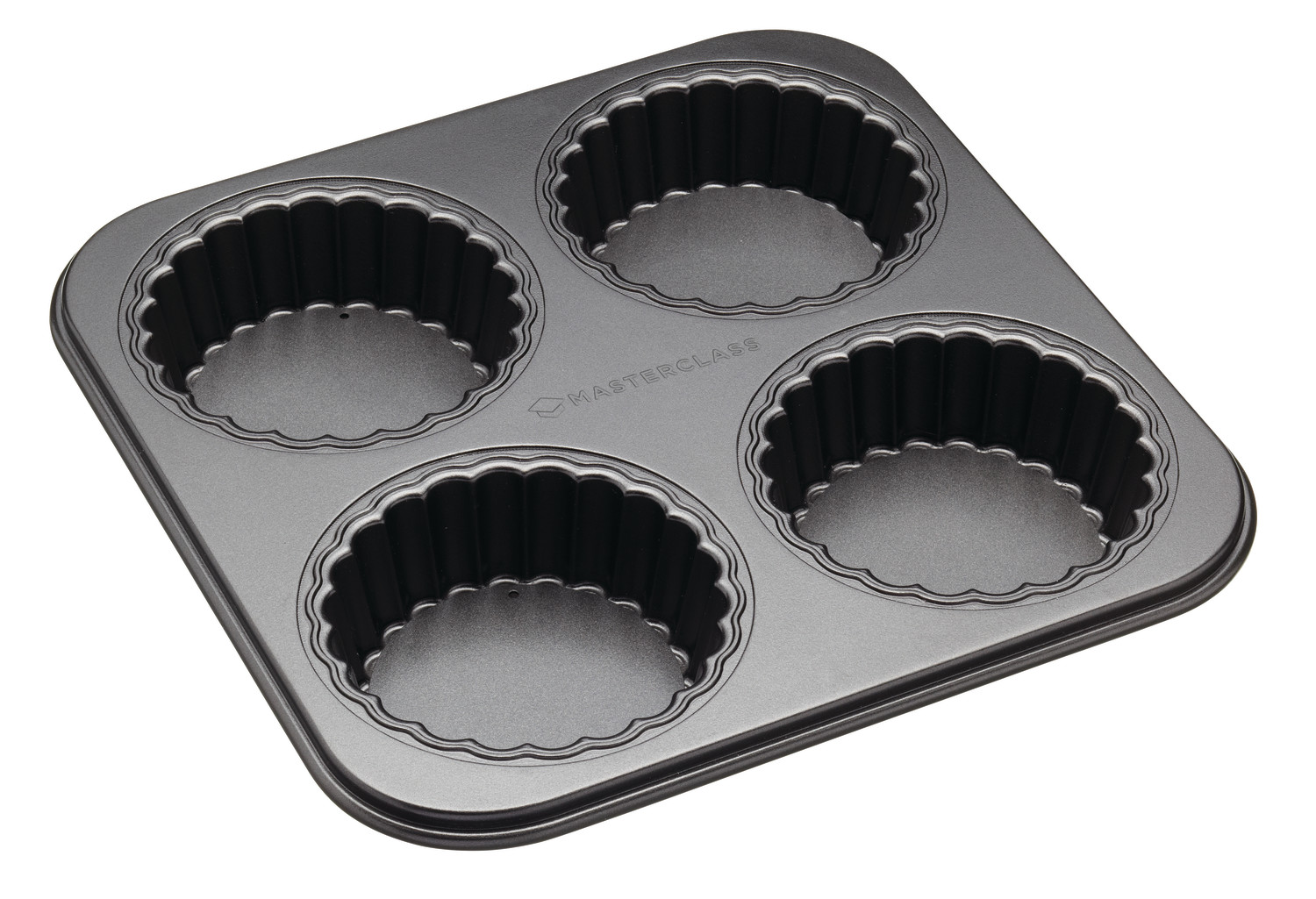 MasterClass Non-Stick Four Hole Loose Base Fluted Mini Tartlet Pan