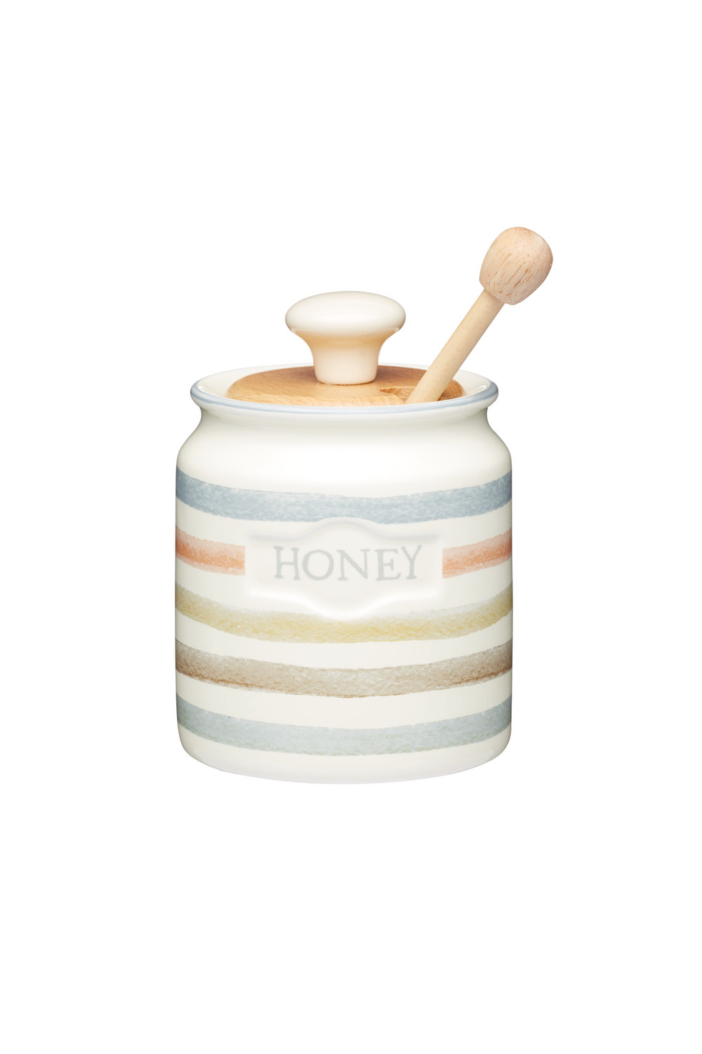Classic Collection Striped Ceramic Honey Pot with Wooden Dipper Classic Collection Striped Ceramic Honey Pot with Wooden Dipper