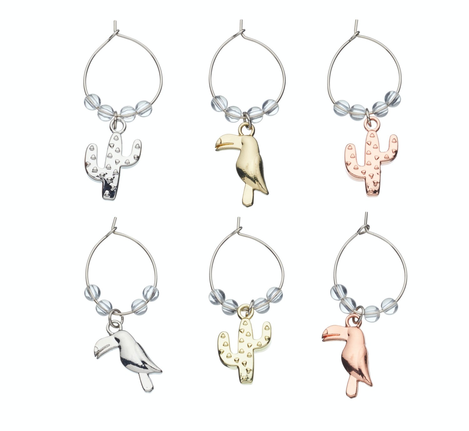 BarCraft Tropical Toucan & Cactus Wine Charms