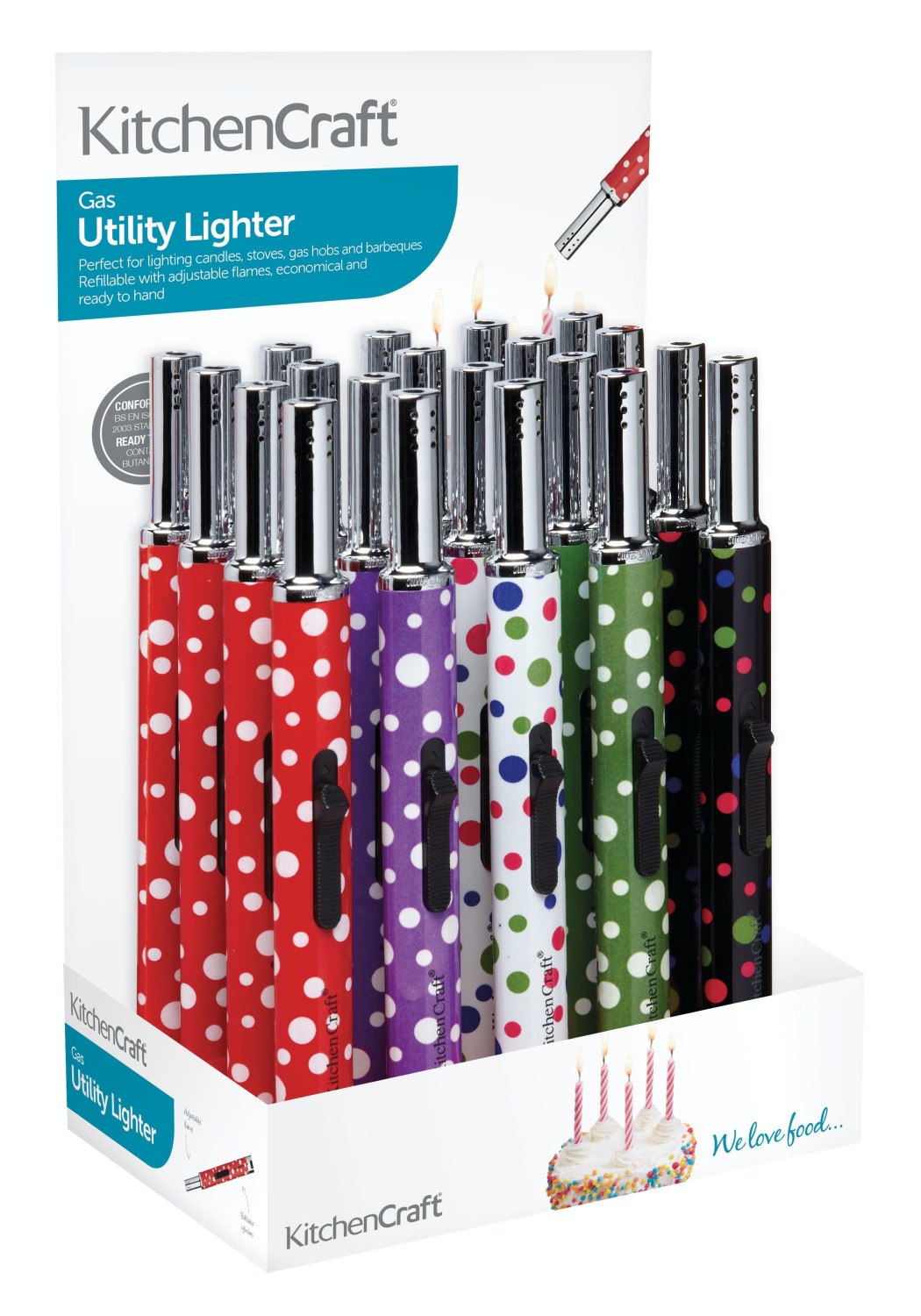 KitchenCraft Display of 20 Polka Patterned Gas Lighters