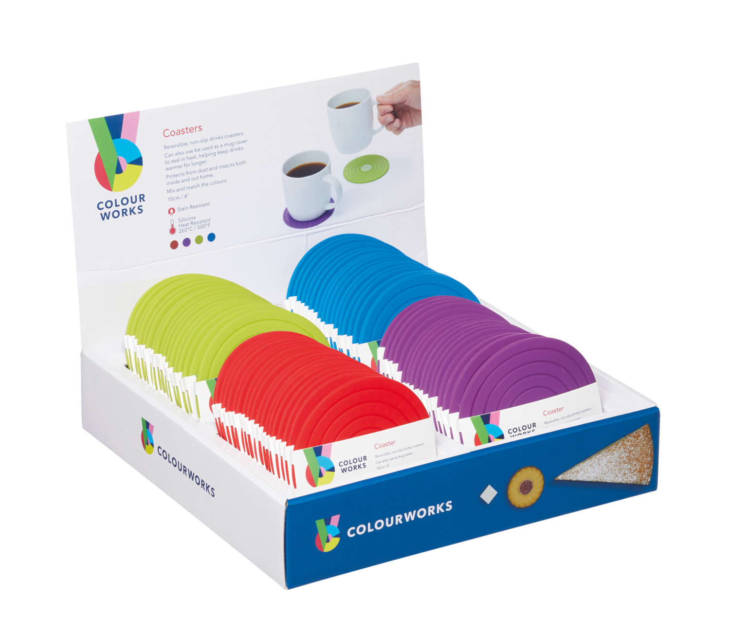 Colourworks Display of 72 Silicone Round Coasters