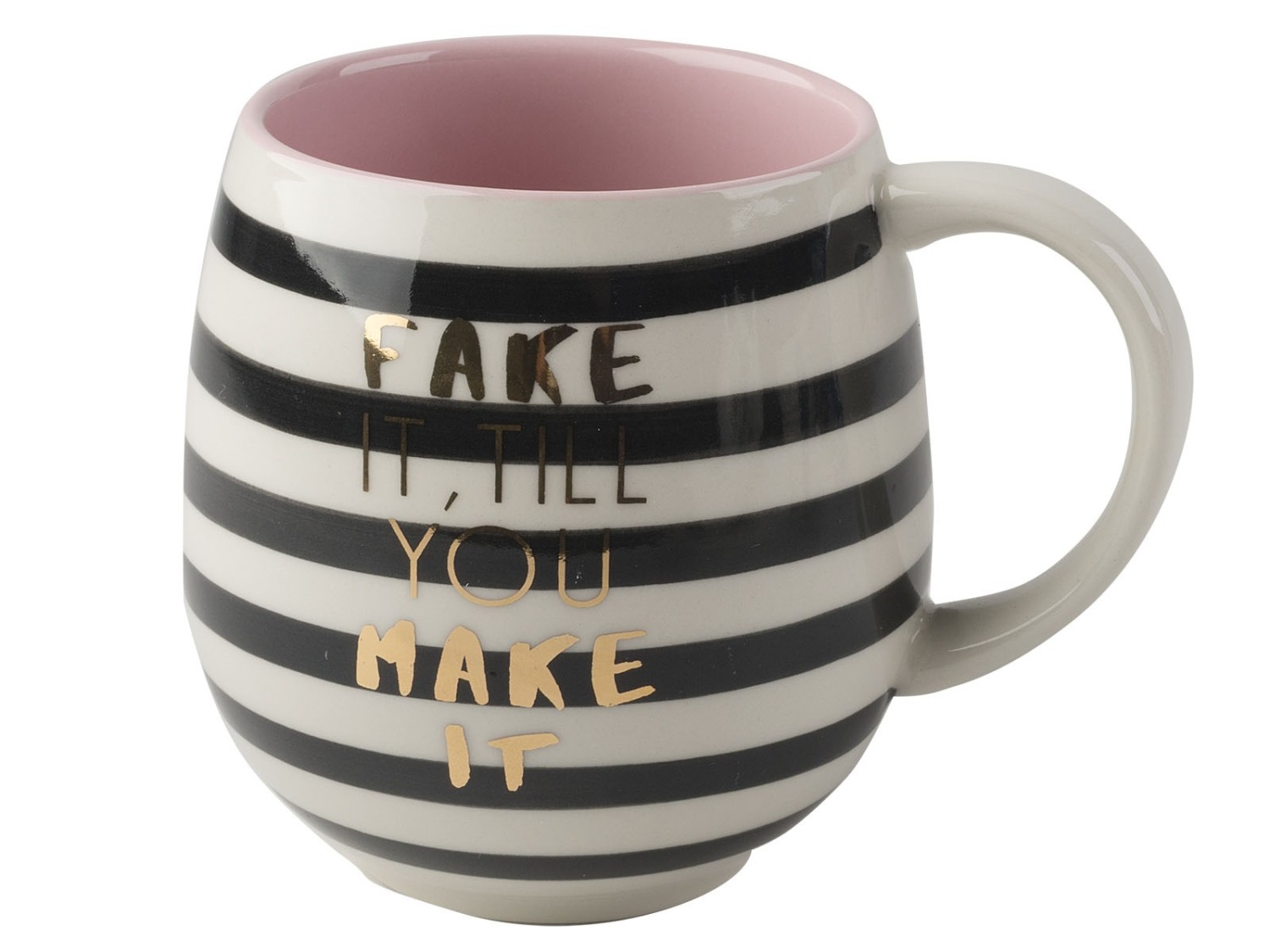 Creative Tops  “Fake It Til You Make It” Ceramic Printed Striped Coffee Mug, 450 ml (16 fl oz), Black/White Creative Tops  “Fake It Til You Make It” Ceramic Printed Striped Coffee Mug, 450 ml (16 fl oz), Black/White