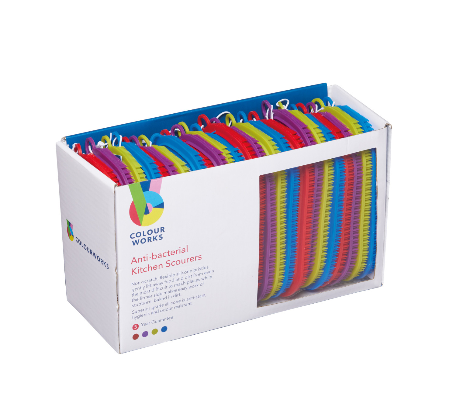 Colourworks Brights Display of 24 Anti-Bacterial Kitchen Scourers