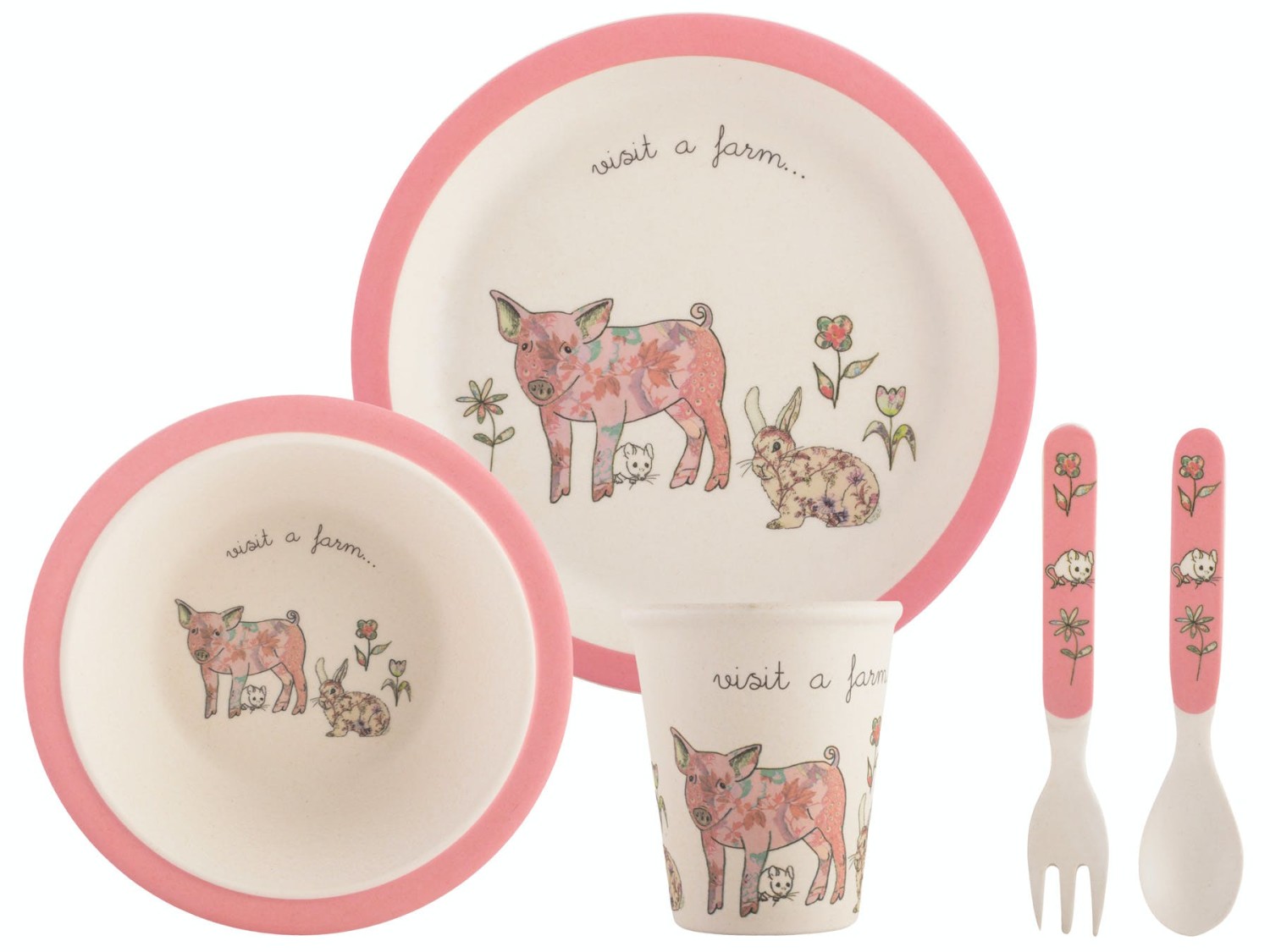Creative Tops Visit A Farm Pig 5 Piece Kids Pressed Bamboo Dinner Set
