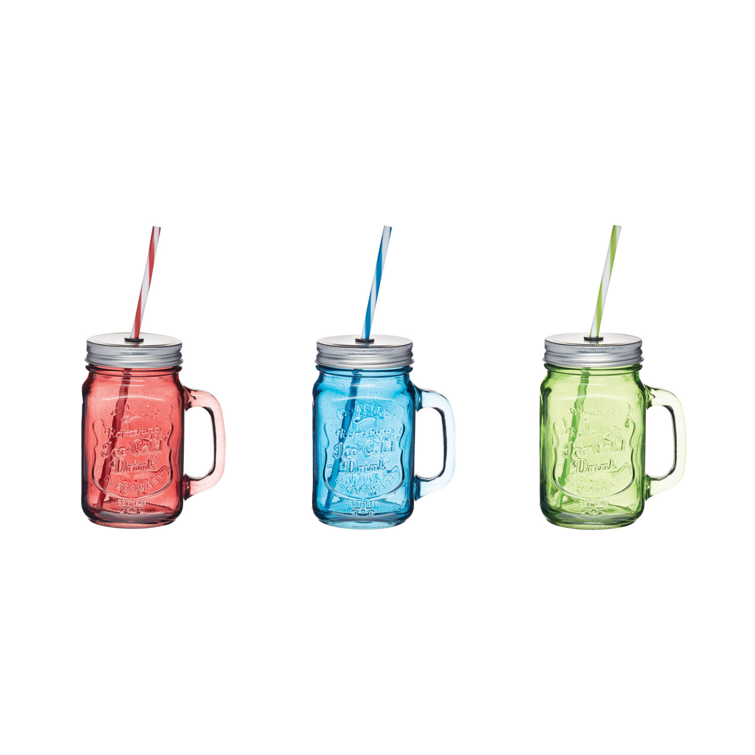 Home Made Coloured Glass Drinks Jar with Straw