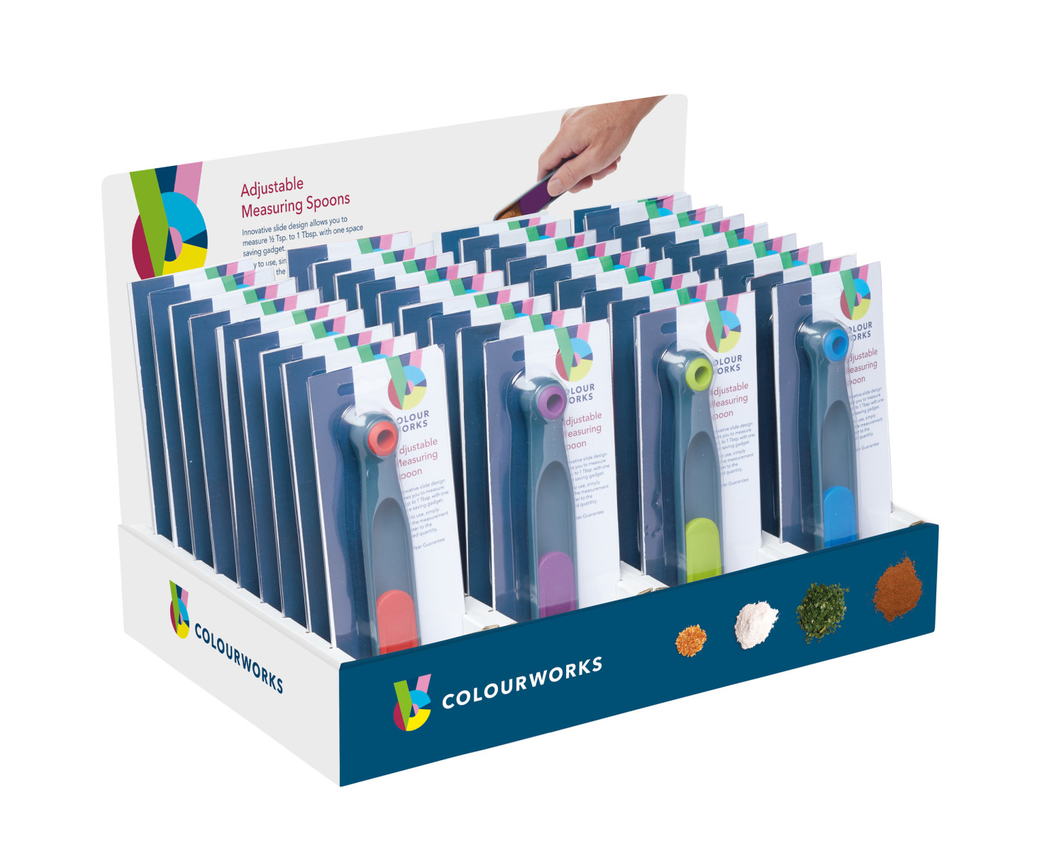 Colourworks Brights Display of 36 Slide Adjusting Measuring Spoon Colourworks Brights Display of 36 Slide Adjusting Measuring Spoon