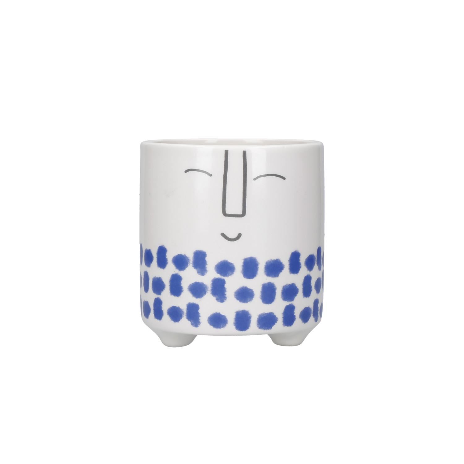 KitchenCraft Ceramic Plant Pot with Happy Face Design, White / Blue