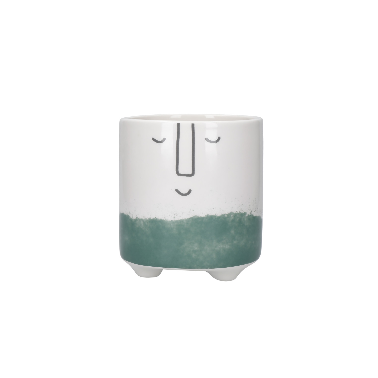 KitchenCraft Ceramic Plant Pot with Happy Face Design, White / Green Ombré