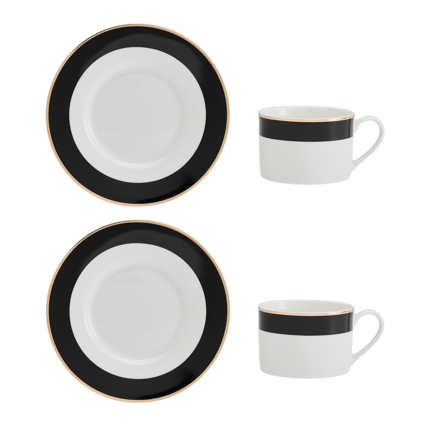 Mikasa Luxe Deco China Tea Cups and Saucers with Block Stripe, Set of 2, 200ml Mikasa Luxe Deco China Tea Cups and Saucers with Block Stripe, Set of 2, 200ml