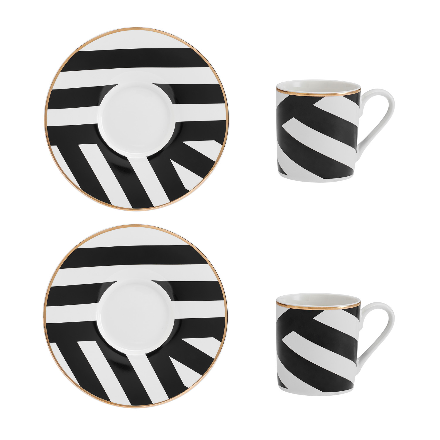 Mikasa Luxe Deco China Espresso Cups and Saucers with Geometric Stripe, Set of 2, 100ml Mikasa Luxe Deco China Espresso Cups and Saucers with Geometric Stripe, Set of 2, 100ml