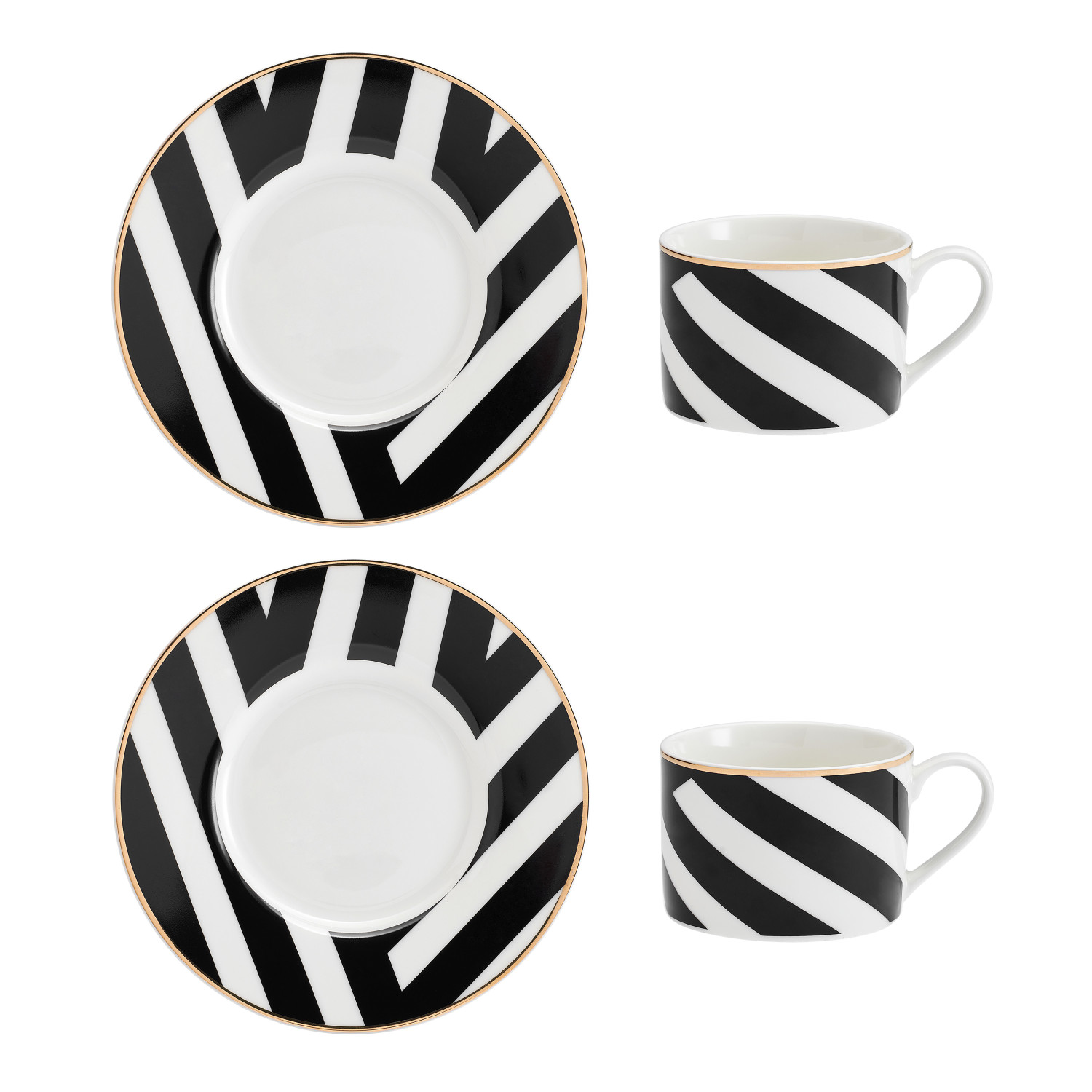 Mikasa Luxe Deco China Tea Cups and Saucers with Geometric Stripe, Set of 2, 200ml Mikasa Luxe Deco China Tea Cups and Saucers with Geometric Stripe, Set of 2, 200ml