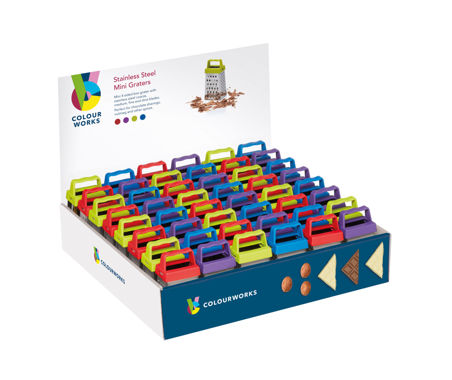 Colourworks Display of 48 7cm Stainless Steel Mini Graters Colourworks Display of 48 7cm Stainless Steel Mini Graters