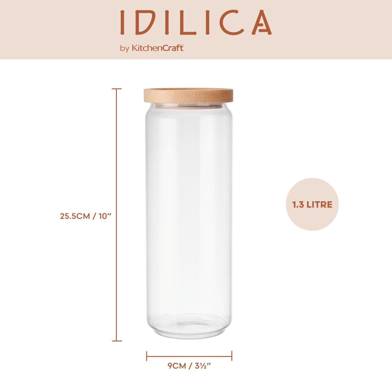 KitchenCraft Idilica Glass Storage Jar with Beechwood Lid, 1300ml KitchenCraft Idilica Glass Storage Jar with Beechwood Lid, 1300ml