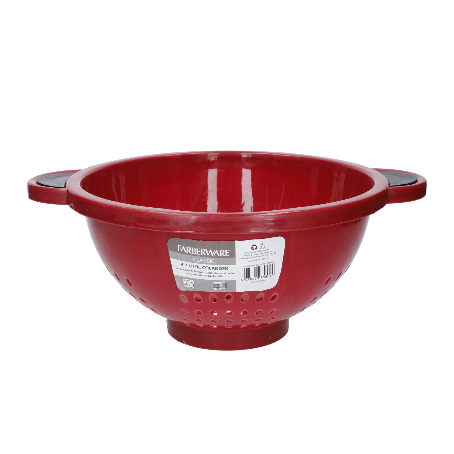 Farberware Large Plastic Colander, 27 x 26 x 17 cm (10.5" x 10" x 6.5") - Red