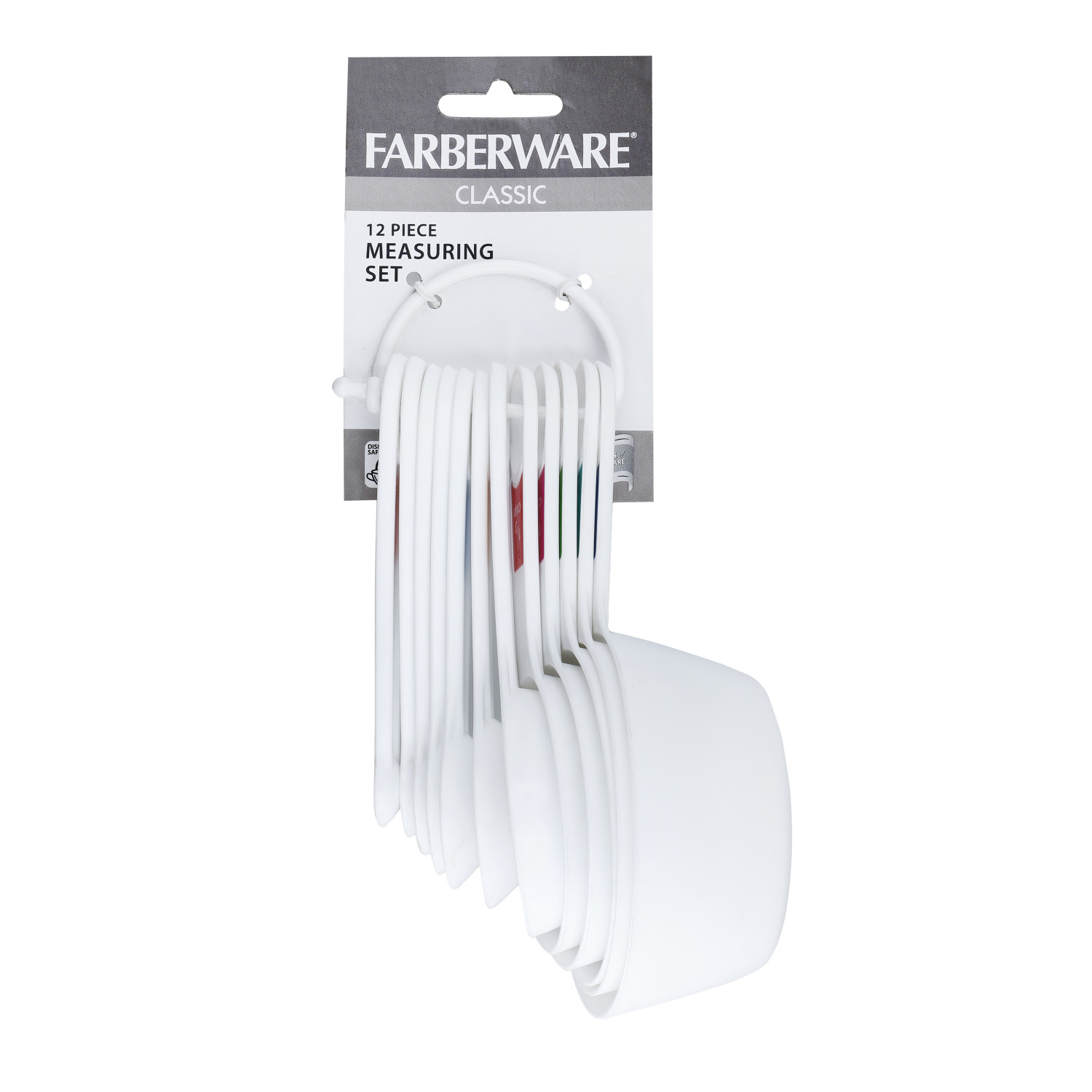 Farberware Colour-Coded Measuring Cups and Spoons Set, Plastic - White (12-Pieces)