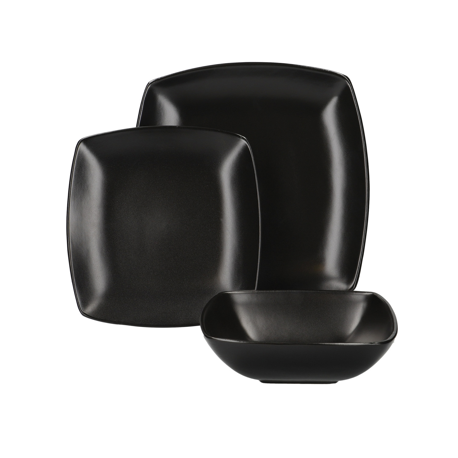 Creative Tops Raven 12 Piece Black Stoneware Square Dinner Set, Black, 12-Piece