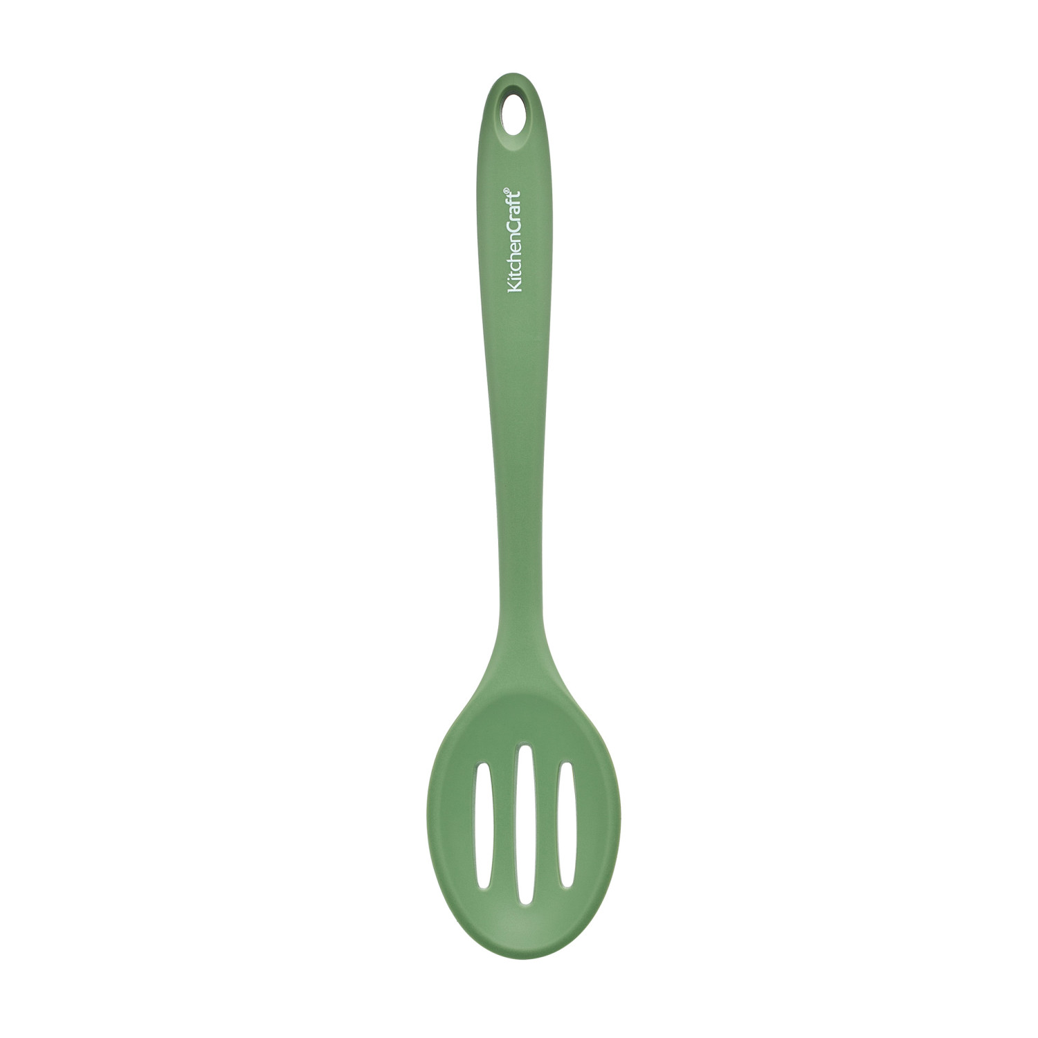 KitchenCraft Silicone Slotted Spoon, Non-Stick Safe and Heat-Resistant, Green, 27cm