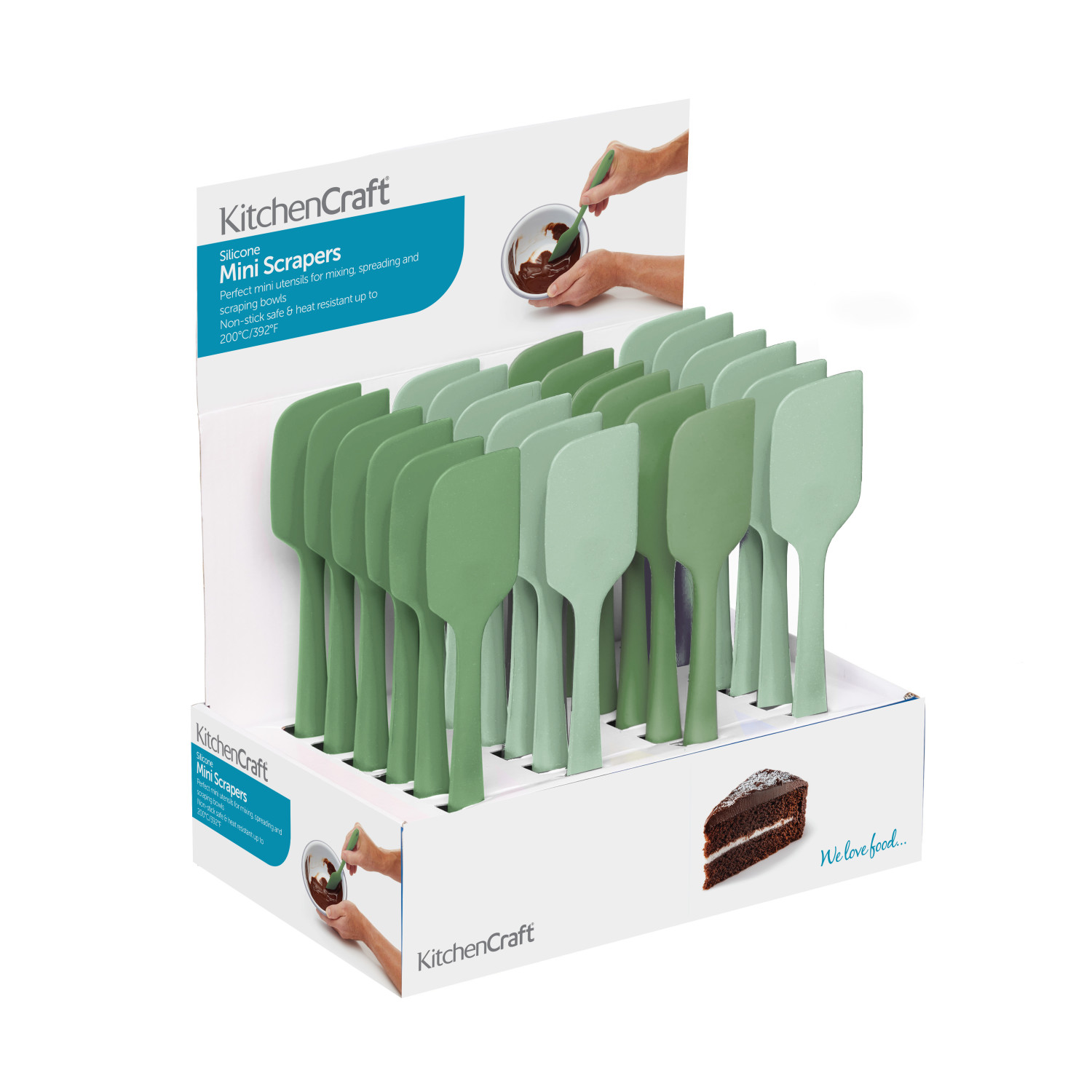 KitchenCraft Silicone Mini Scraper Spatulas, Light and Dark Green, Display of 24