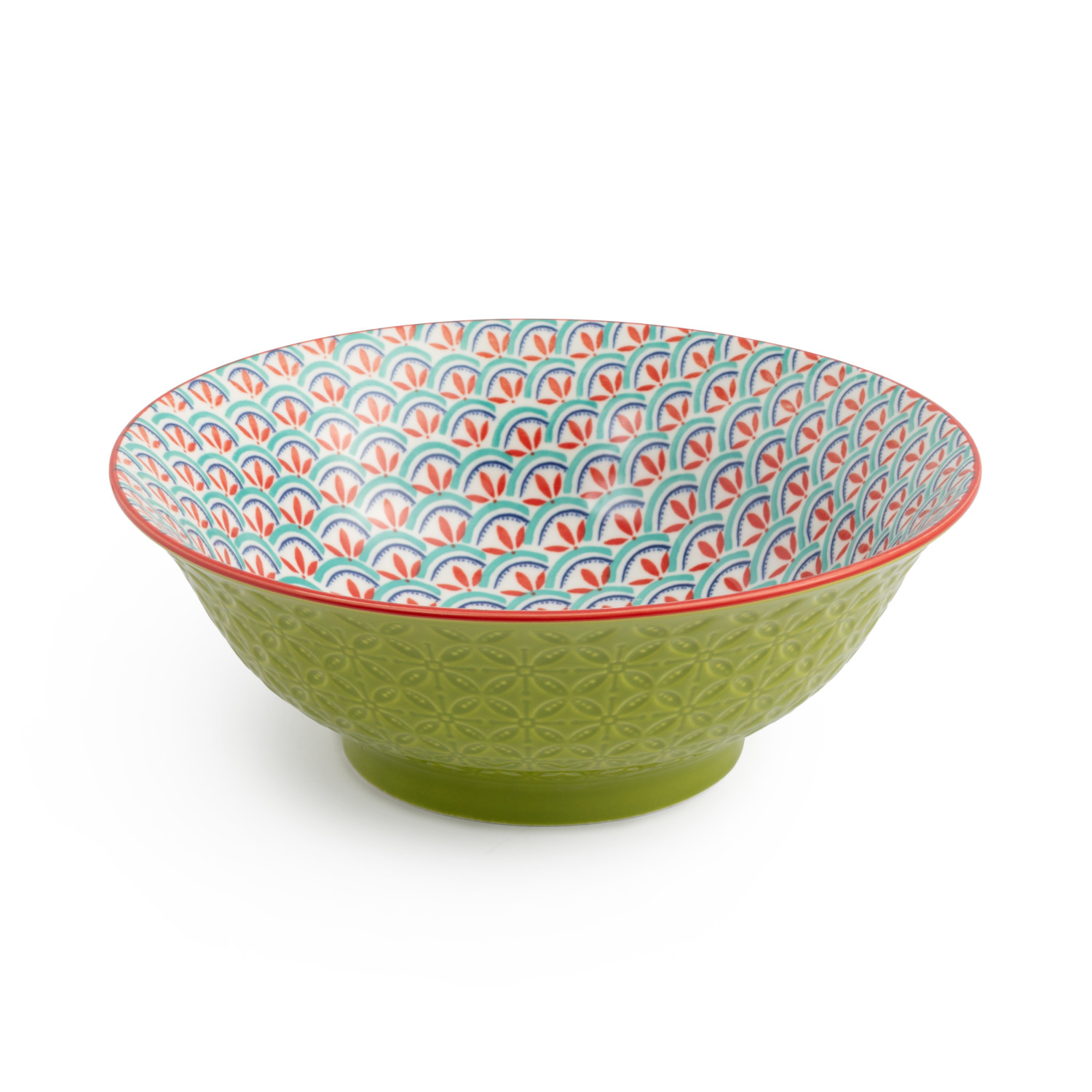 Mikasa Green and Blue Geometric Stoneware Ramen Bowl, 21cm