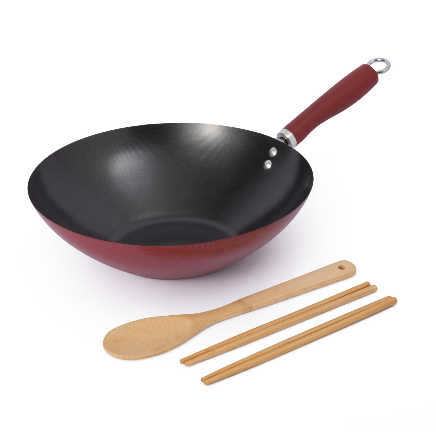 KitchenCraft World of Flavours Oriental Cooking Set with Wok, Bamboo Spoon and Chopsticks
