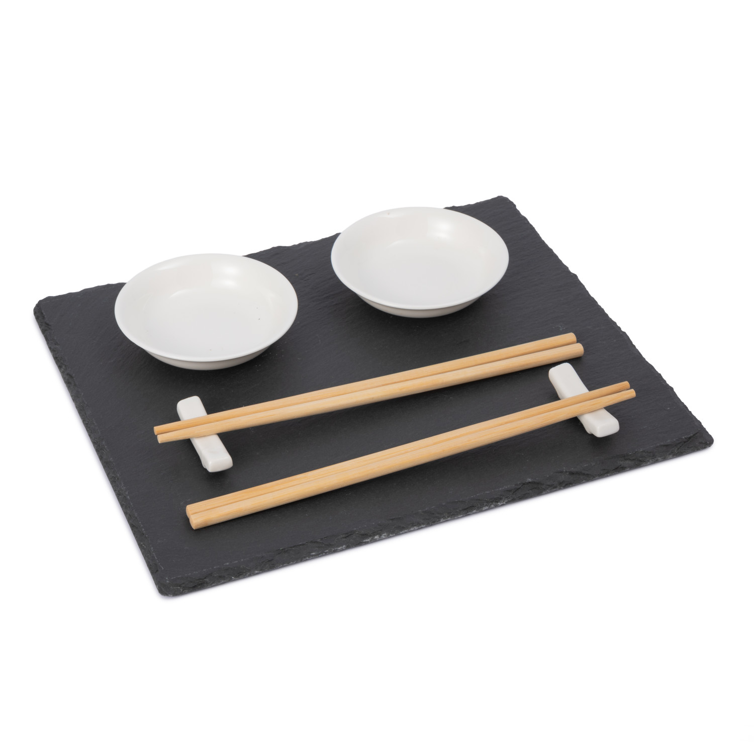 KitchenCraft World of Flavours 7pc Slate Sushi Serving Set for Two, Including Plate, Bowls and Chopsticks