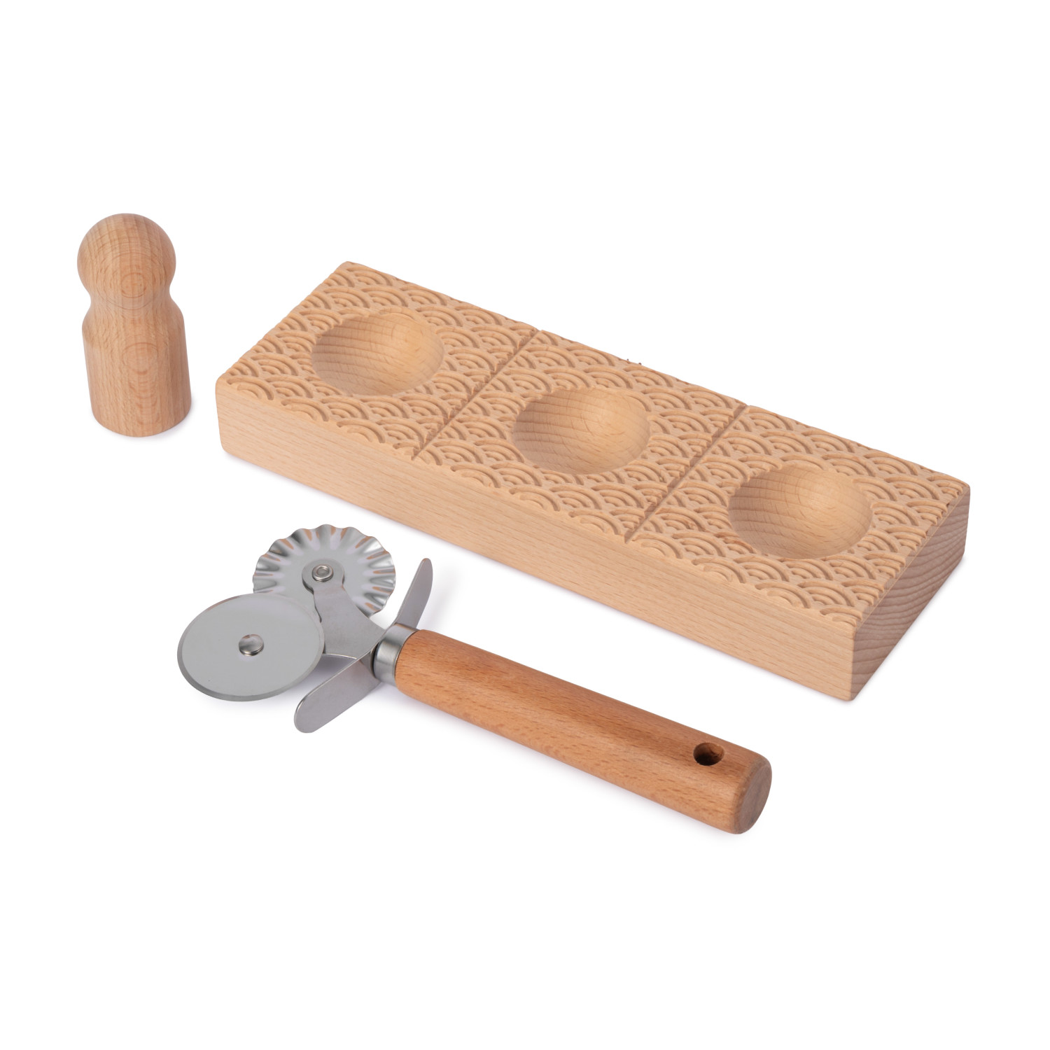 KitchenCraft World of Flavours 3pc Ravioli Cutter Set, Beechwood and Stainless Steel, 21 x 7cm