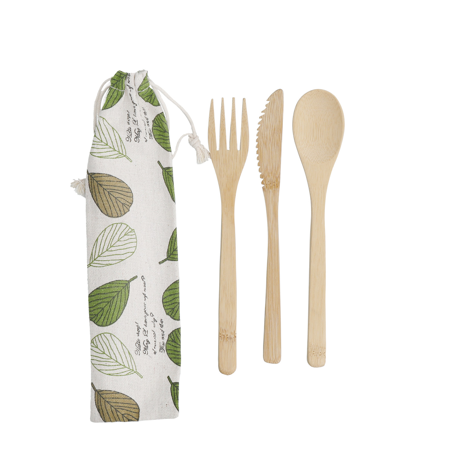 Natural Elements Reusable Bamboo Cutlery Set in Fabric Pouch Natural Elements Reusable Bamboo Cutlery Set in Fabric Pouch