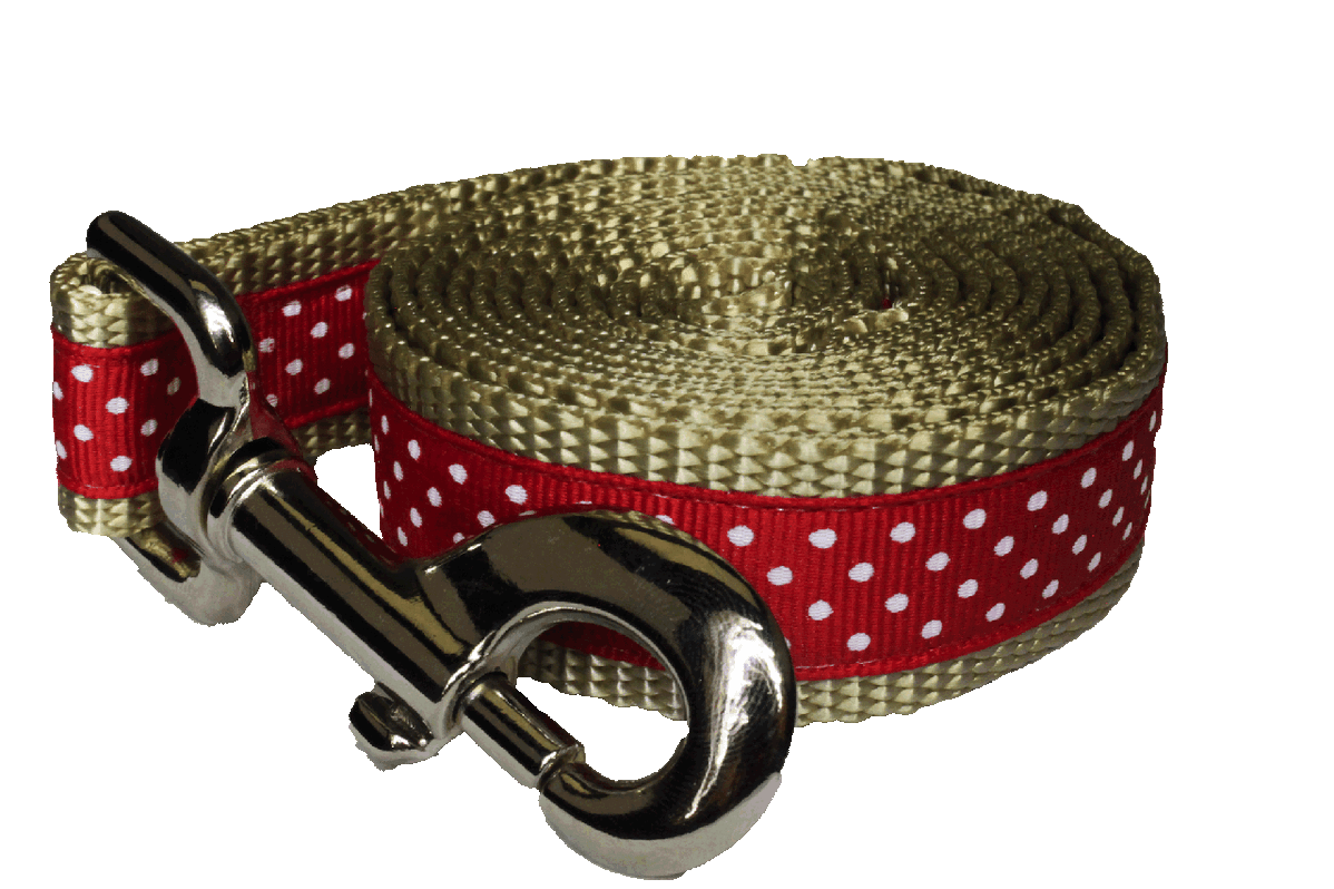 Pembroke Polka Dot Dog Leash-Red/Tan