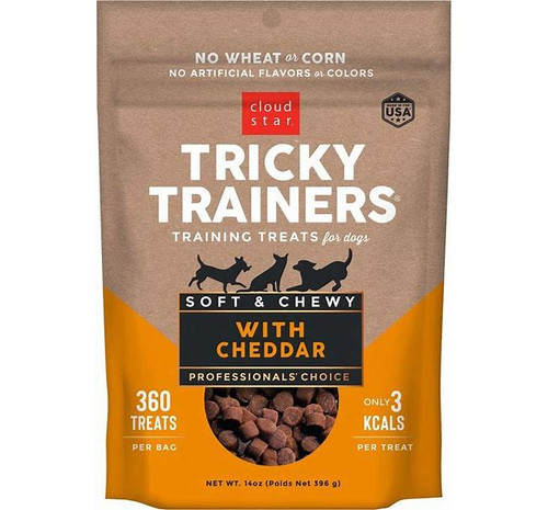 CLOUD STAR TRICKY TRAINER TREAT CHEWY CHEDDAR 14 OZ
Made with natural ingredients with an irresistible taste that's great for finicky eaters
Bite-sized treats that are perfect for training
Soft texture that won't dry out and crumble which makes them ideal for small or older dogs
Low in fat and calories and made without corn, wheat, soy and artificial flavors
Great to use with treat-dispensing toys
 
Ingredients
Pork Liver, Vegetable Glycerin, Peas, Potato Flour, Dried Egg, Flaxseed Meal, Brown Rice, Cane Sugar, Dried Cheddar Cheese, Barley Flour, Tapioca Starch, Sweet Potato, Natural Chicken Flavor, Calcium Lactate, Salt, Phosphoric Acid, Lactic Acid, Natural Smoke Flavor, Zinc Propionate, Cane Molasses, Mixed Tocopherols (Preservative), Rosemary Extract.