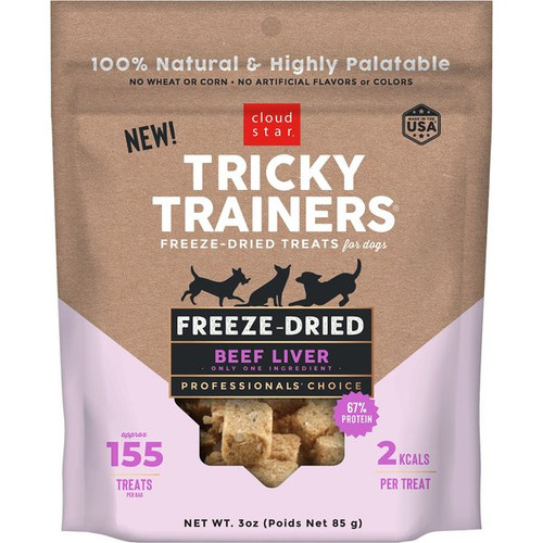 CLOUD STAR TRICKY TRAINER FD BEEF LIVER 3 OZ
Delicious dog training treat that is 67% protein.
100% natural beef liver is the only ingredient!
Just 2 calories per treat.
No wheat, corn, artificial flavors or colors.
Grain and gluten free.
 
Ingredients
Beef Liver