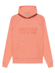 Coral hoodie in pink-orange color with relaxed fit and adjustable hood, front view