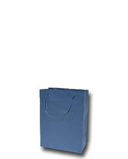 Small blue textured shopping bag with matching blue rope handles
