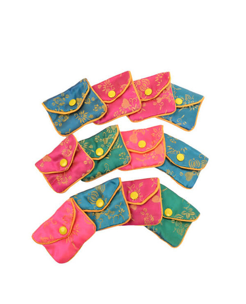 Various colored snap button pouches, 12 pack, various designs.