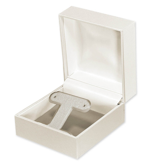 Pearl off-white textured medium T earring jewelry box with champagne interior