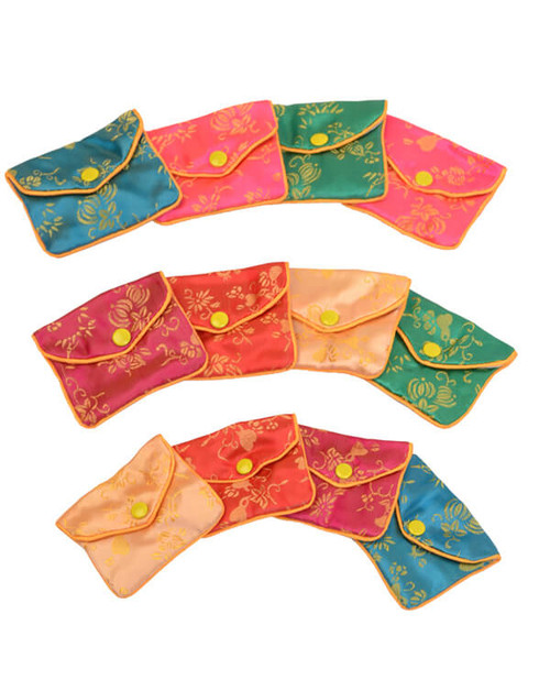 Various colored snap button pouches, 12 pack, various designs.