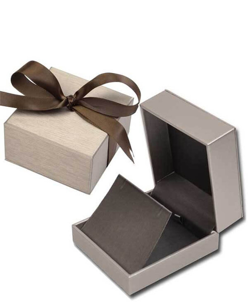 Champagne leatherette medium earring or pendant jewelry gift and presentation box with 2 PC packer box with olive brown ribbon