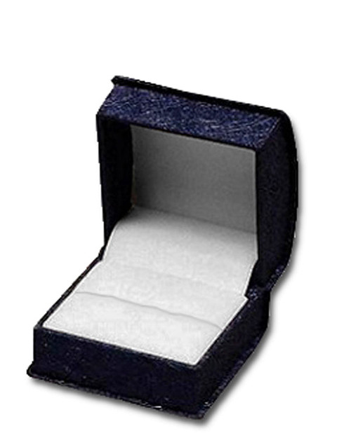 Sparkly blue textured slot ring box with white flock interior. 