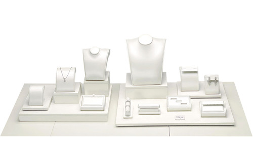 Three foot jewelry display showcase solution - image featuring items in Luna Linea leatherette