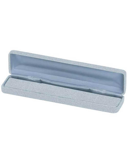 Soft platinum grey suede long bracelet jewelry gift box with matching suede interior.